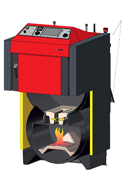 Kocioł na gaz drzewny ATMOS w przekroju ATMOS na gaz drzewny - przekrój kotła